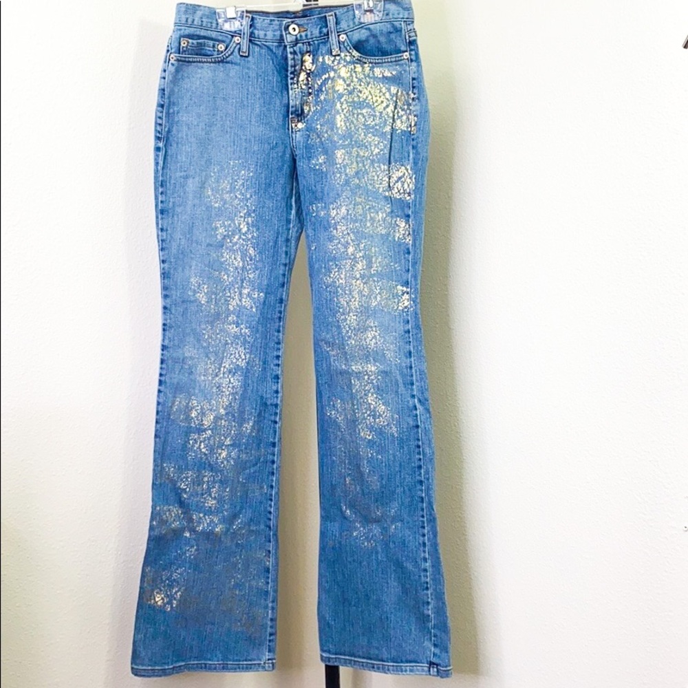 KAREN KANE Gold Metallic Embellished Boot Cut Jean